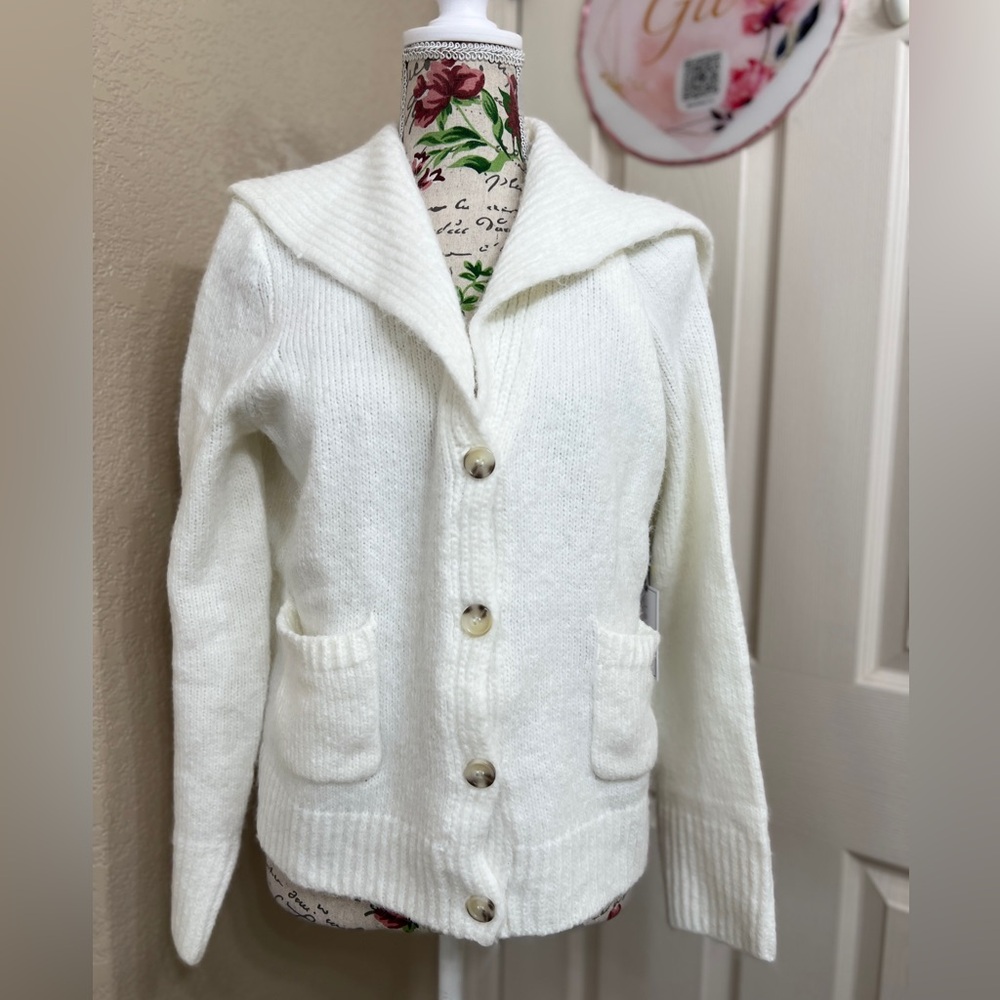 1. State White Button-Up Cardigan